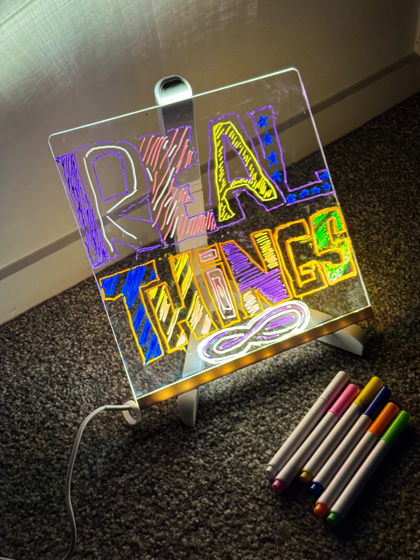 DIY LED Message Board Night Light – Custom Acrylic Writing Lamp with 7 Colour Pens, USB Powered