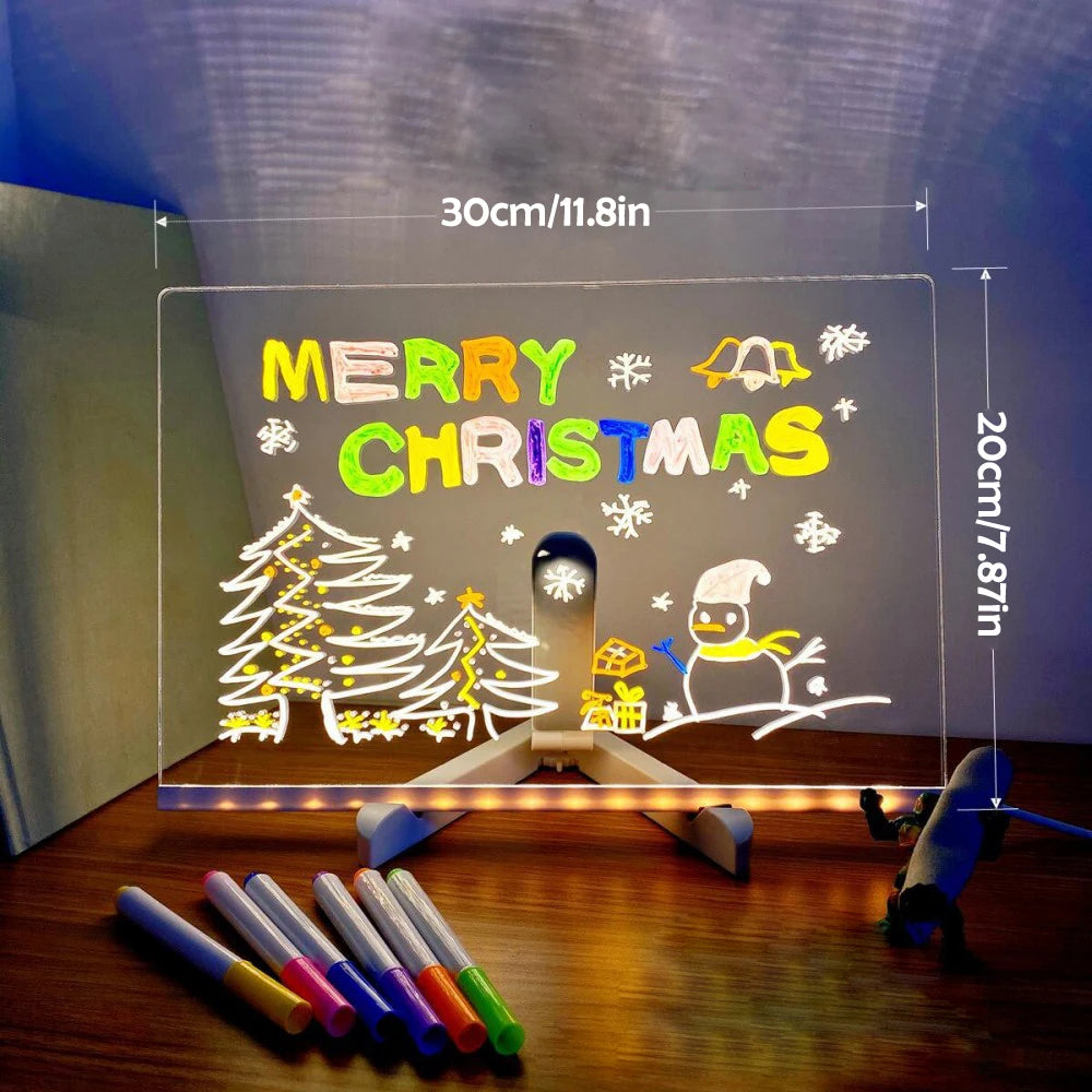 DIY LED Message Board Night Light – Custom Acrylic Writing Lamp with 7 Colour Pens, USB Powered