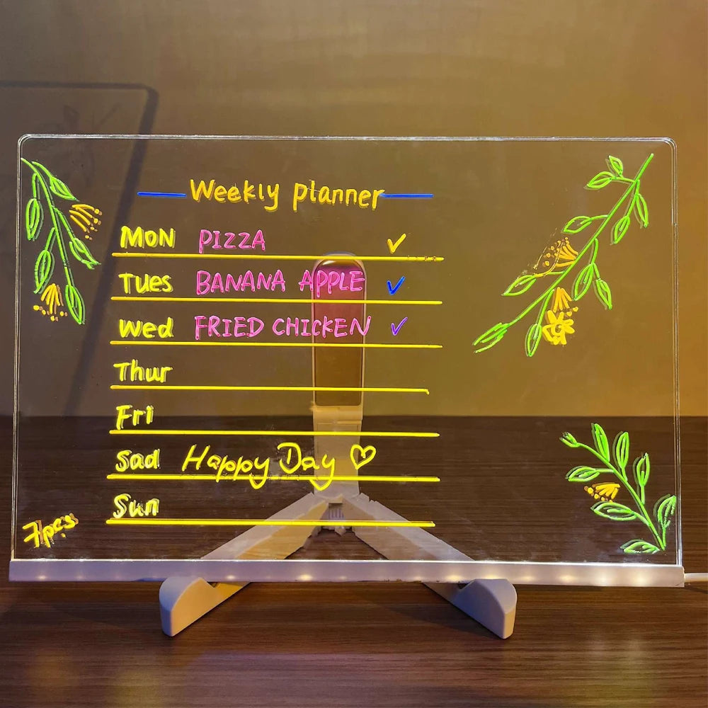 DIY LED Message Board Night Light – Custom Acrylic Writing Lamp with 7 Colour Pens, USB Powered