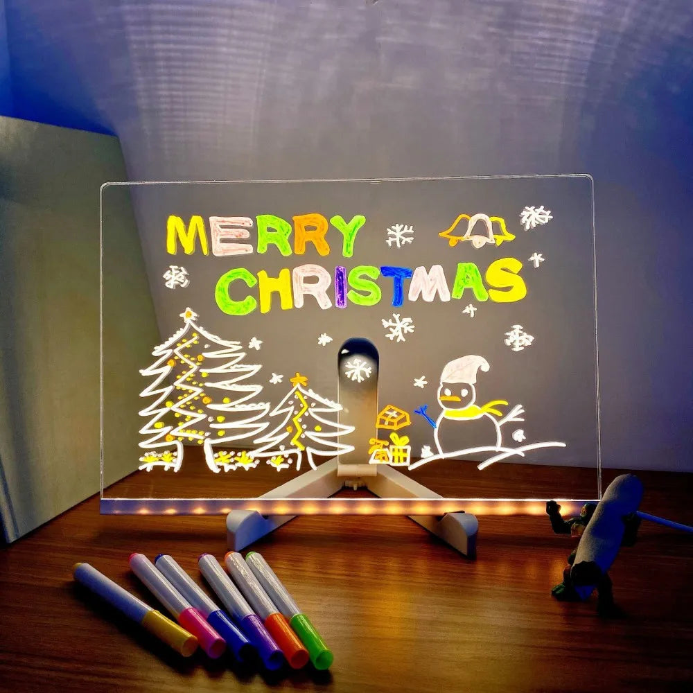 DIY LED Message Board Night Light – Custom Acrylic Writing Lamp with 7 Colour Pens, USB Powered